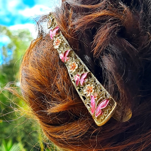 Vintage Silver & Pink Elegant Hair Clip Headwear - Picture 3 of 13